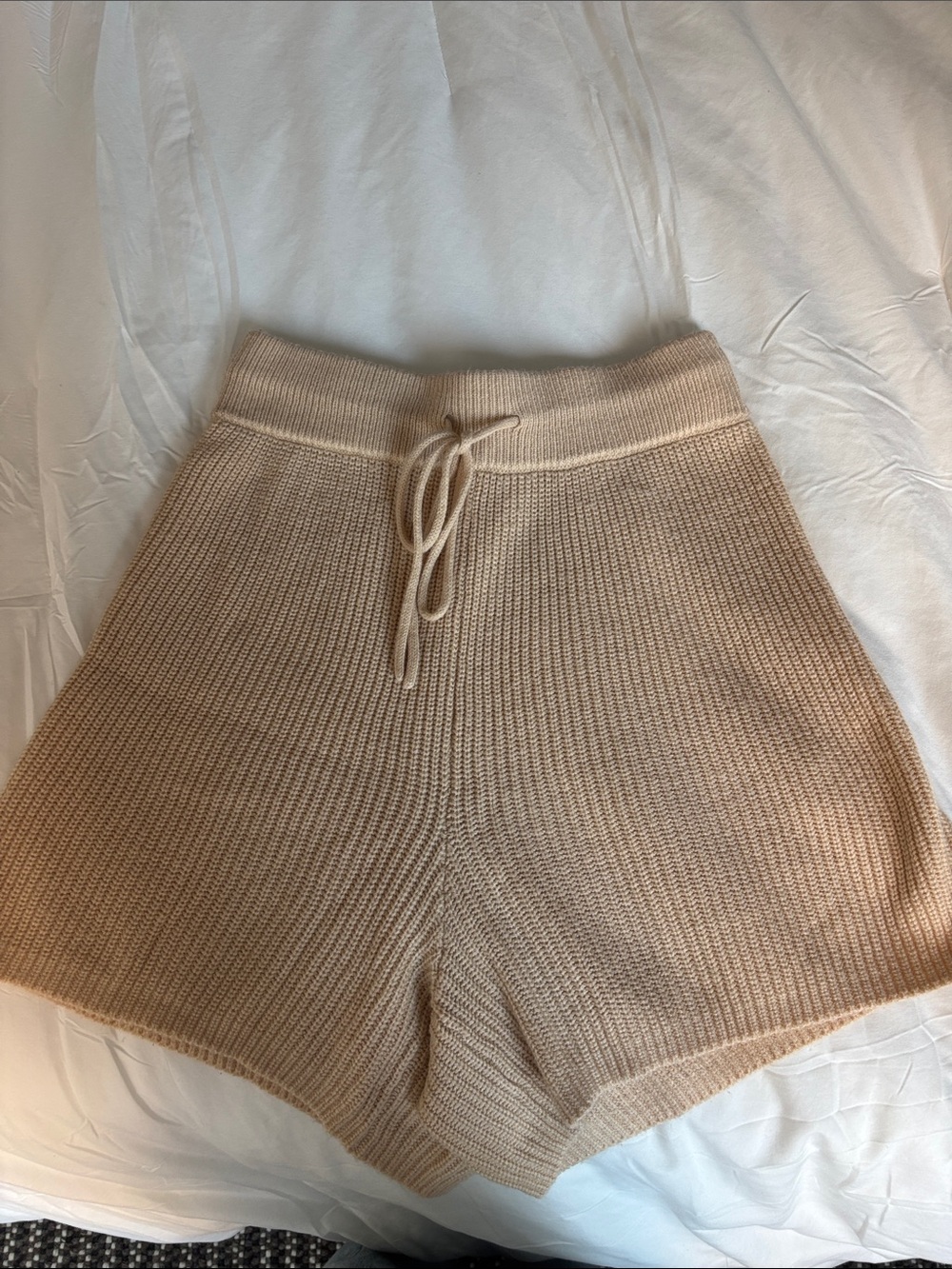 Rachel Parcell Knit High-Waist Drawstring Shorts — Beige